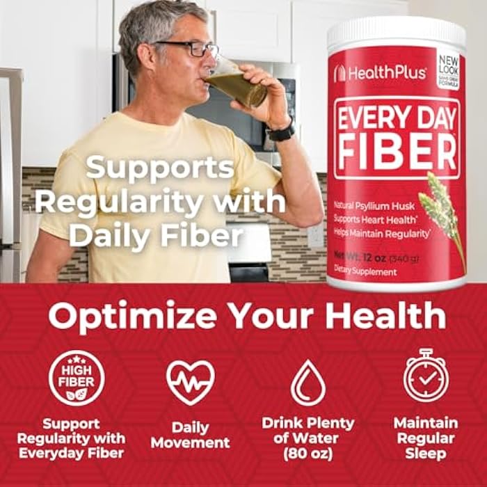 Health Plus Every Day Fiber Digestive Support | All Natural Daily Fiber To Reduce Bloating | Supports Heart Health | 12 Ounces, 48 Servings - Image 5