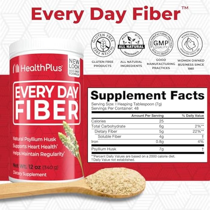 Health Plus Every Day Fiber Digestive Support | All Natural Daily Fiber To Reduce Bloating | Supports Heart Health | 12 Ounces, 48 Servings - Image 2