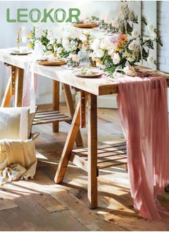 LEOKOR 4M Cheesecloth Table Runner, Pink Wedding Table Runner, Boho Gauze Table Runner, Rustic Sheer Table Decor 90x400 CM  - Image 2