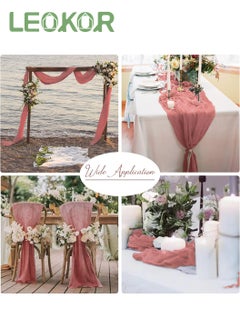 LEOKOR 4M Cheesecloth Table Runner, Pink Wedding Table Runner, Boho Gauze Table Runner, Rustic Sheer Table Decor 90x400 CM  - Image 4