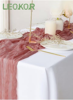 LEOKOR 4M Cheesecloth Table Runner, Pink Wedding Table Runner, Boho Gauze Table Runner, Rustic Sheer Table Decor 90x400 CM  - Image 5