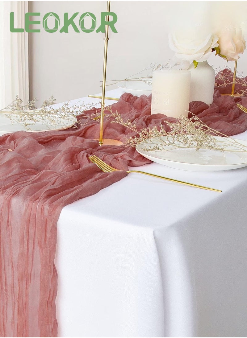 LEOKOR - 4M Cheesecloth Table Runner, Pink Wedding Table Runner, Boho Gauze Table Runner, Rustic Sheer Table Decor 90x400 CM - Image 1