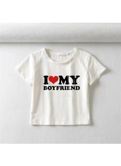 TouzModa I Love My Boyfriend Printed White Crop  - Image 4
