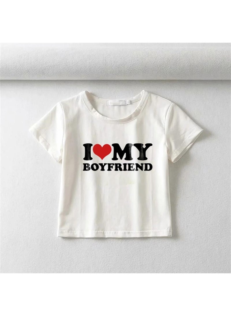 TouzModa - I Love My Boyfriend Printed White Crop - Image 1