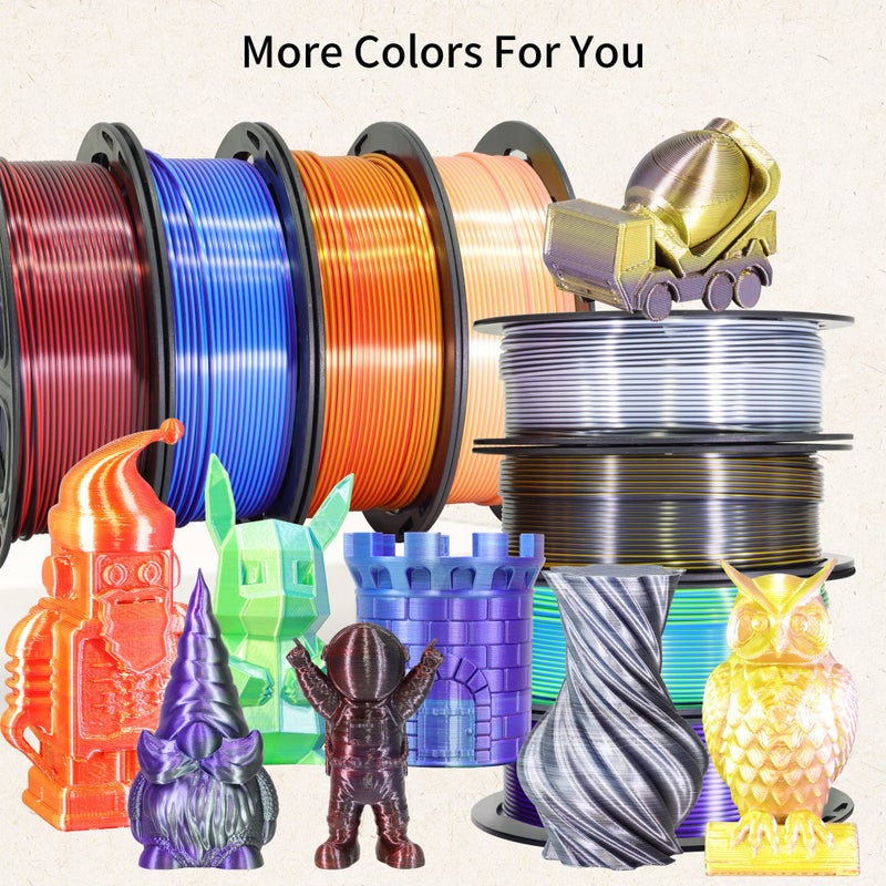 mkoem 8 Spools Dual Color Silk PLA 3D Printer Filament Bundle, Silk White/Black, Red/Black, GoldBlack, PurpleBlack, Purple/Blue, Red/Gold, Green/Blue, Yellow/Pink, 1.75mm Bicolor Silk PLA 250gX8 - Image 2