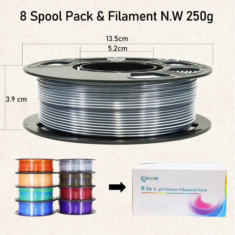 mkoem 8 Spools Dual Color Silk PLA 3D Printer Filament Bundle, Silk White/Black, Red/Black, GoldBlack, PurpleBlack, Purple/Blue, Red/Gold, Green/Blue, Yellow/Pink, 1.75mm Bicolor Silk PLA 250gX8 - Image 5