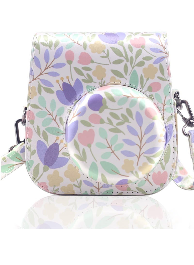 KASTWAVE Camera Bag Compatible with Fujifilm Instax Mini 11 Instant Camera Protective Bag Vintage Floral Pu Leather Camera Organizer with Shoulder Strap Purple Floral Camera Bag - Image 1