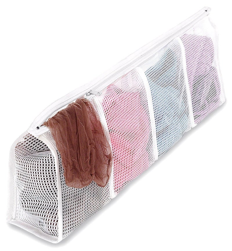 Whitmor Mesh Hosiery Wash Bag White 4-Compartment - Image 3