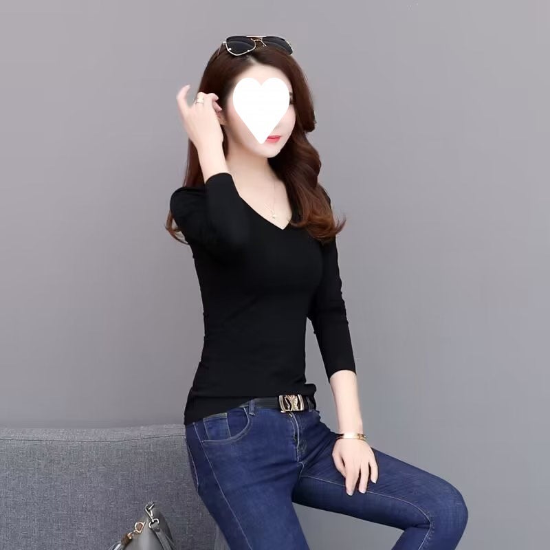 Black Long-Sleeved T-Shirt For Women 2023 New Bottoming Shirt Women'S Inner Wear Slim White Collar Plus Size Top Women'S Clothing - Image 4