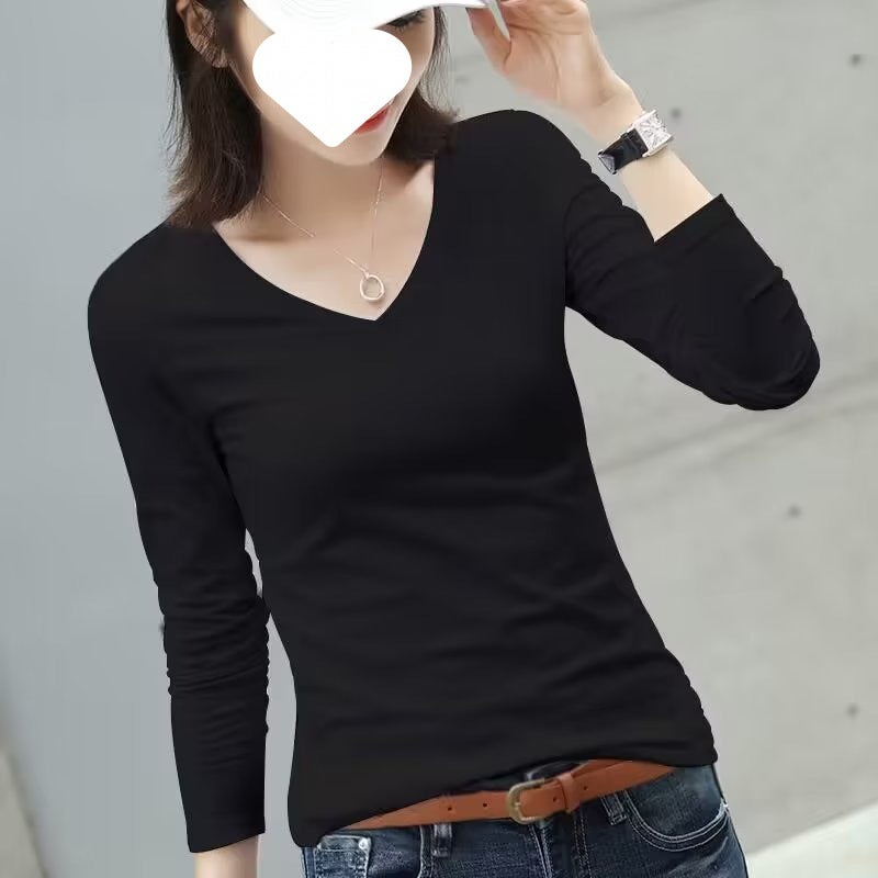 Black Long-Sleeved T-Shirt For Women 2023 New Bottoming Shirt Women'S Inner Wear Slim White Collar Plus Size Top Women'S Clothing - Image 3