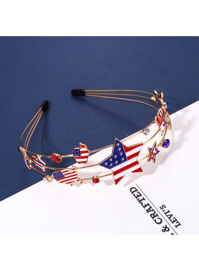 HSWE 4th of July Patriotic Headband Hat USA Letter Hairband Crystal Red White Blue Independence Day American Flag Star Headpiece - Image 3
