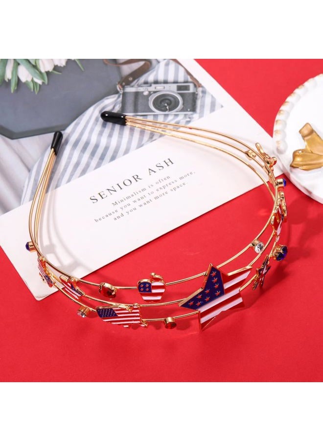 HSWE 4th of July Patriotic Headband Hat USA Letter Hairband Crystal Red White Blue Independence Day American Flag Star Headpiece - Image 2