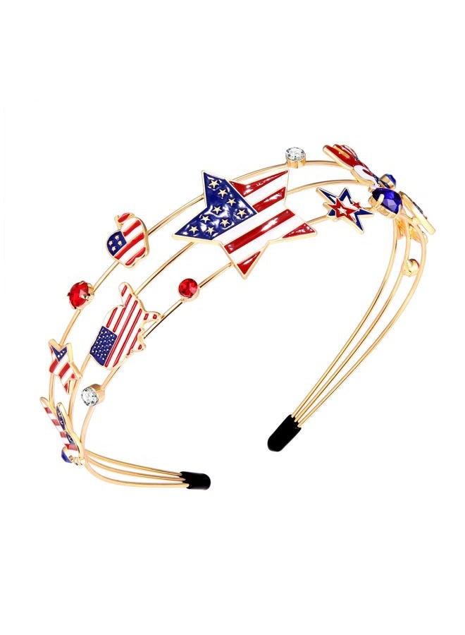 HSWE 4th of July Patriotic Headband Hat USA Letter Hairband Crystal Red White Blue Independence Day American Flag Star Headpiece - Image 5
