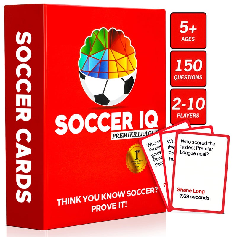 SOCCER IQ لعبة بطاقات التوافه لكرة القدم SOCCER IQ نسخة الدوري الإنجليزي 150 سؤال توافه عن كرة القدم أفضل هدايا كرة القدم للأولاد بطاقات كرة القدم 2025 ألعاب كرة القدم للأطفال والبالغين بطاقات كرة القدم EPL هدية كرة القدم - Image 2