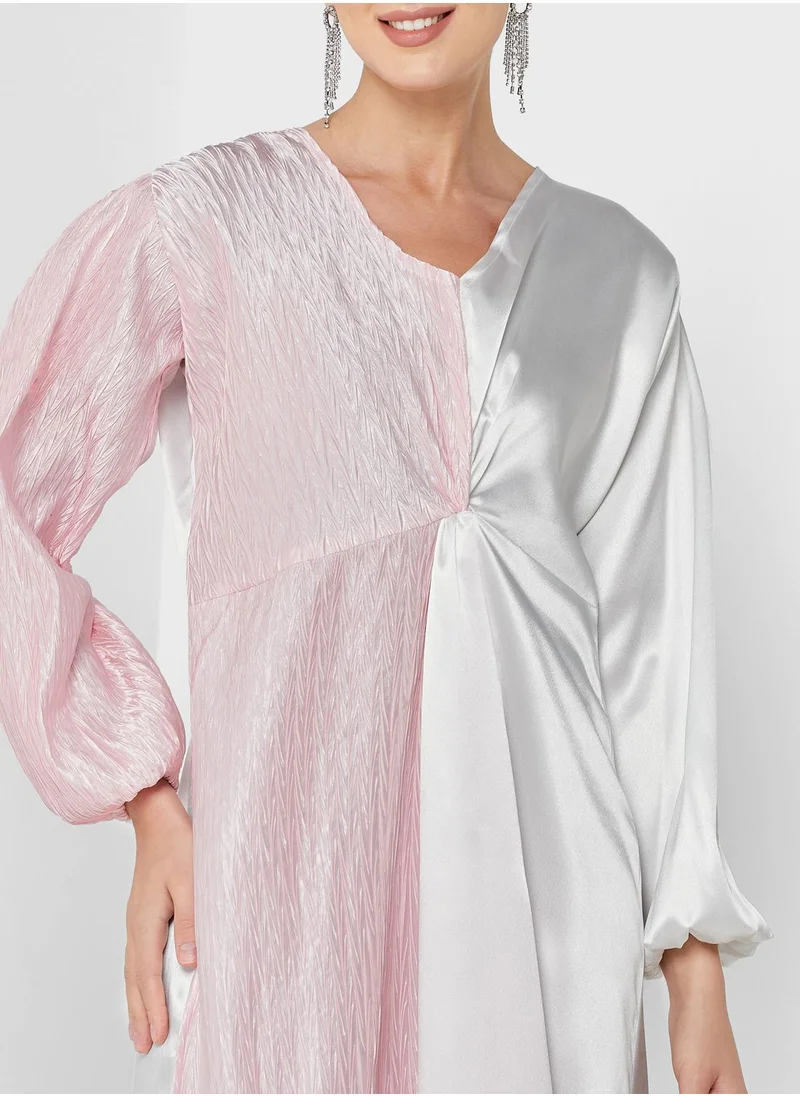 hayas closet Colorblock Balloon Sleeve Dress