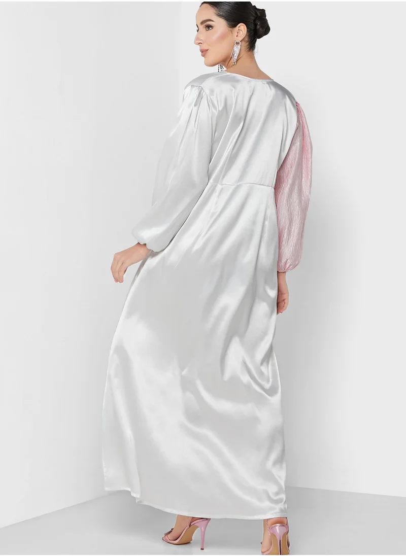 hayas closet Colorblock Balloon Sleeve Dress