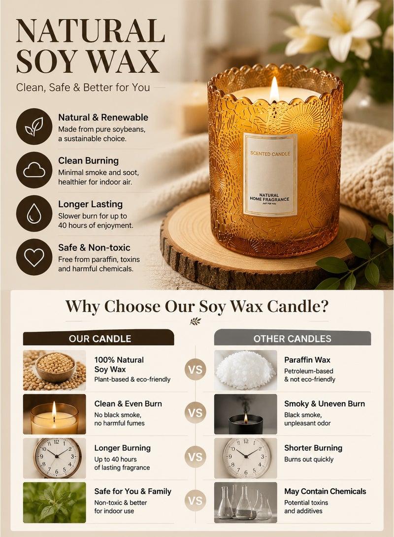 Scented Candle مجموعة شموع عطرية للهدايا، شموع برائحة فاخرة من شمع الصويا الطبيعي، شموع جرة لتعطير المنزل وغرفة النوم والسبا، هدية مثالية للنساء مع مدة احتراق طويلة تصل إلى 40 ساعة - Image 2