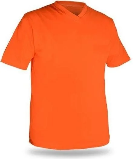 Mervem T-Shirt V Neck Short Sleeve 100% Cotton Pocket Orange
