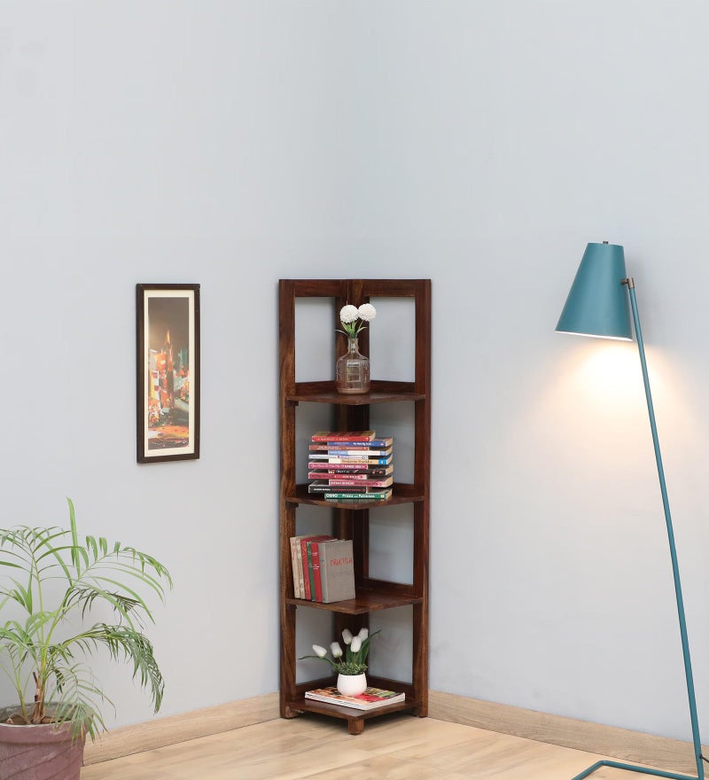 Md Decor Solid Sheesham Wooden Book Shelf| Ladder for Home Decor| Plant Stand | Corner Showcase Storage Shelves for LivingRoom| Bedroom | 4- Tier Shelf 14" L x 14" W x 58" H(Walnut) - Image 2