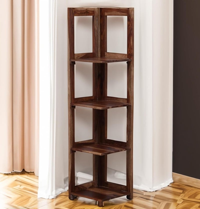 Md Decor Solid Sheesham Wooden Book Shelf| Ladder for Home Decor| Plant Stand | Corner Showcase Storage Shelves for LivingRoom| Bedroom | 4- Tier Shelf 14" L x 14" W x 58" H(Walnut) - Image 1