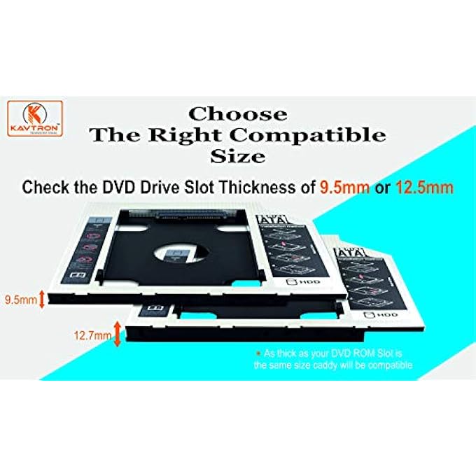 KAVTRON UNIVERSAL SATA BAY 2ND HARD DISK DRIVE CADDY 9.5MM FOR CD/DVD DRIVE SLOT COMPATIBLE WITH DELL, HP, LENOVO THINKPAD, ACER GATEWAY, ASUS, SONY, SAMSUNG, MSI, LAPTOP (ADD HDD/SSD TO YOUR LAPTOP) - Image 3
