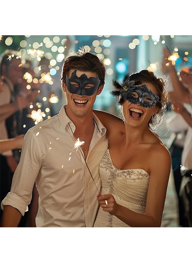 2 Pcs Couple Masquerade Mask Set Venetian Party Mask Costume Mask Fancy Dress Mask for Women Men (Black) - Image 5