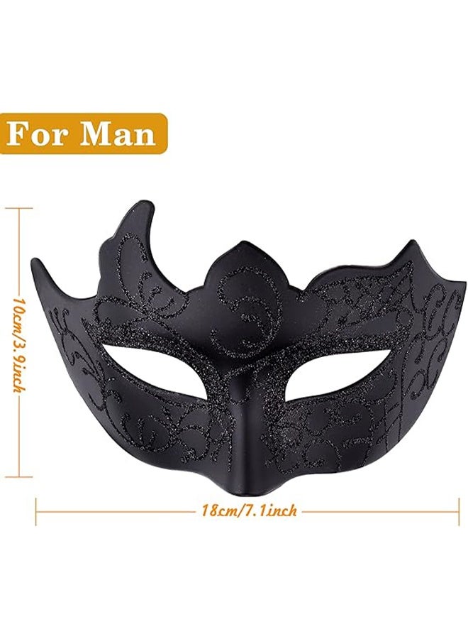2 Pcs Couple Masquerade Mask Set Venetian Party Mask Costume Mask Fancy Dress Mask for Women Men (Black) - Image 2