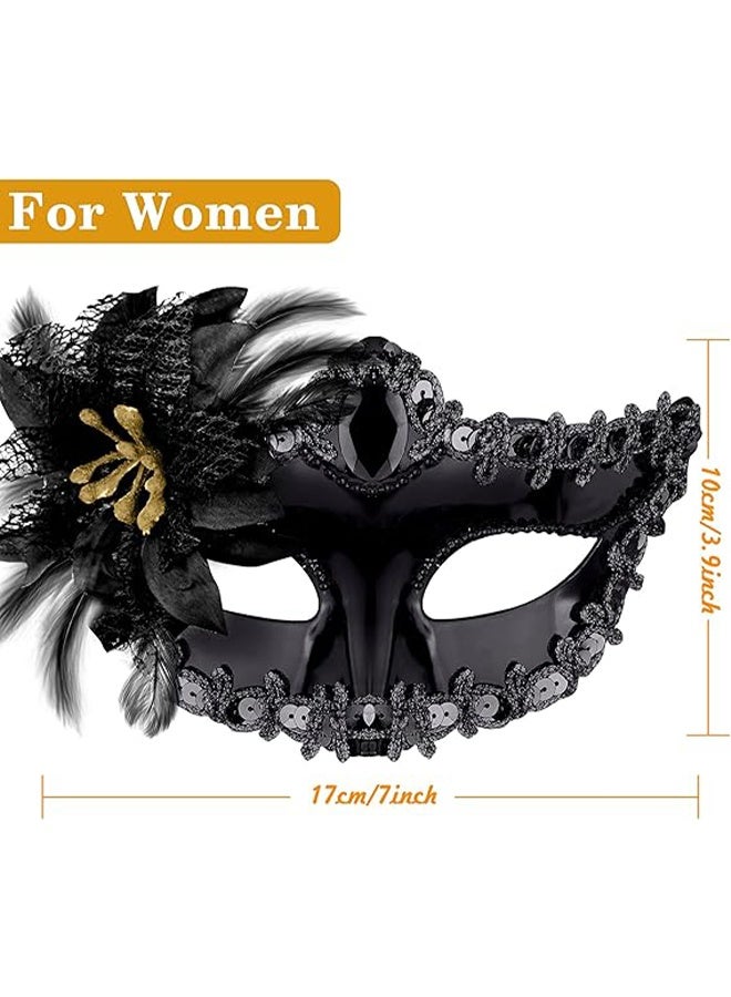 2 Pcs Couple Masquerade Mask Set Venetian Party Mask Costume Mask Fancy Dress Mask for Women Men (Black) - Image 3