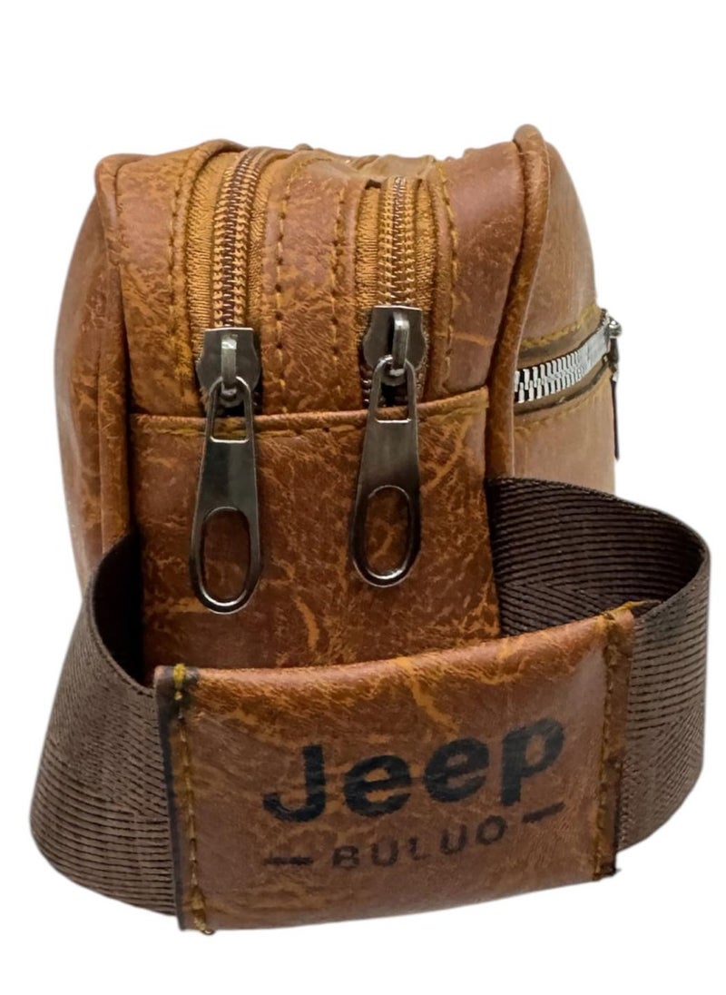 Men's light brown leather handbag