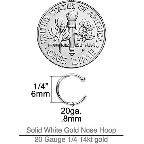 Body Candy Tiny Nose Hoop 20 Gauge 1/4 Small Diamenter Solid 14k White Gold 6mm Nose Hoop - Image 2