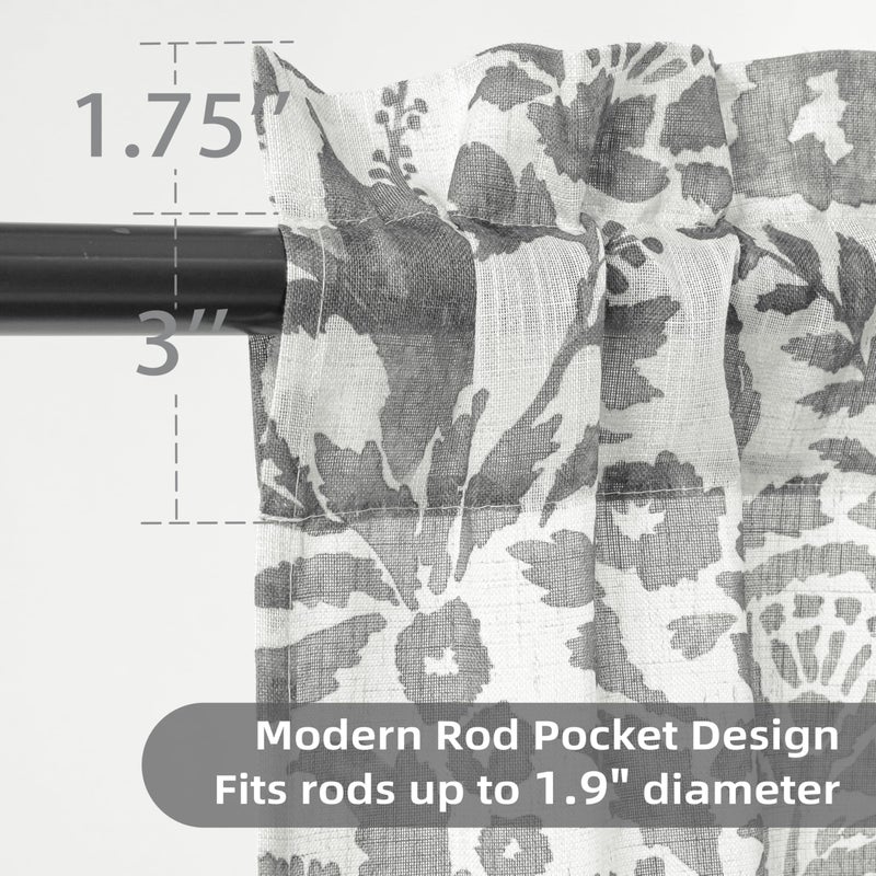 DriftAway Kitchen Curtain Floral Tier Linen Short Watercolor Flower Patterned Cafe Curtains 36 Inch Length for Living Room Bathroom Julia Farmhouse Rustic Drapes Rod Pocket 2 Panels Gray - Image 2