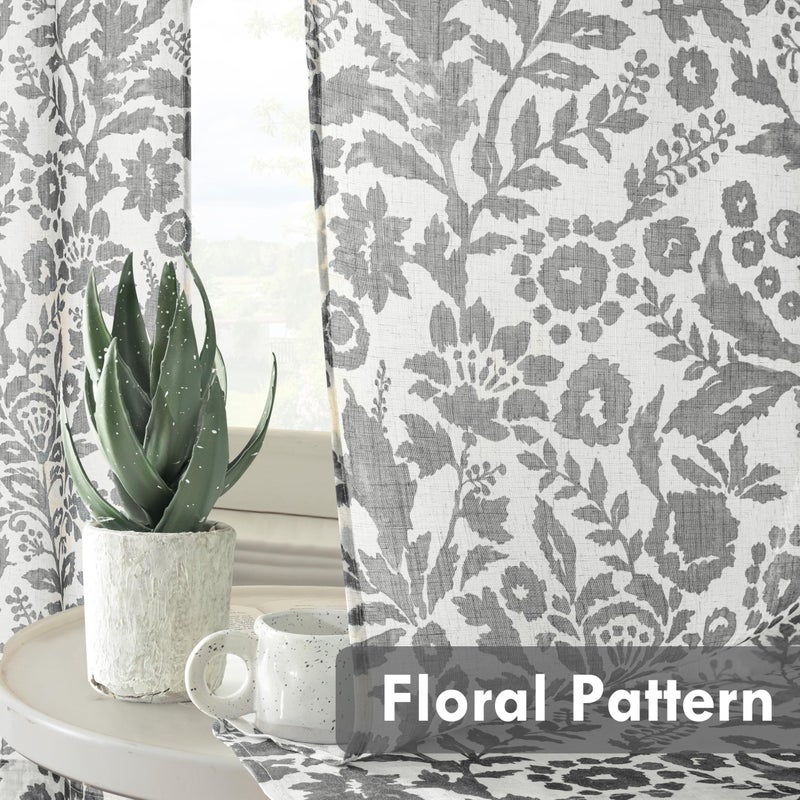 DriftAway Kitchen Curtain Floral Tier Linen Short Watercolor Flower Patterned Cafe Curtains 36 Inch Length for Living Room Bathroom Julia Farmhouse Rustic Drapes Rod Pocket 2 Panels Gray - Image 5