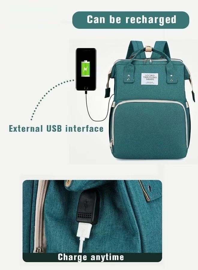 حقيبة حفاضات للأطفال بتصميم عصري من قماش أكسفورد – مع منفذ شحن USB وسرير قابل للطي – مثالية للآباء والأمهات للسفر والاستخدام اليومي والأنشطة الخارجية - Image 5