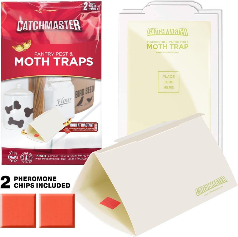 Catchmaster فخاخ الآفات والعث 2-عبوة، قاتل الحشرات لتخزين المطبخ وخزانة المؤن، فخاخ لزجة للعث للمنزل، فخ لاصق لحماية طعام الحيوانات الأليفة، تخزين خزائن المطبخ - Image 1