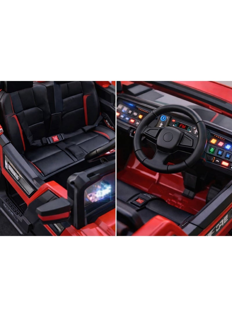 سيارة أطفال كهربائية SUV 12 فولت بالتحكم عن بعد، أضواء LED، موسيقى وUSB، بطارية قابلة لإعادة الشحن، عجلات قوية للطرق الوعرة، لون أحمر - Image 4