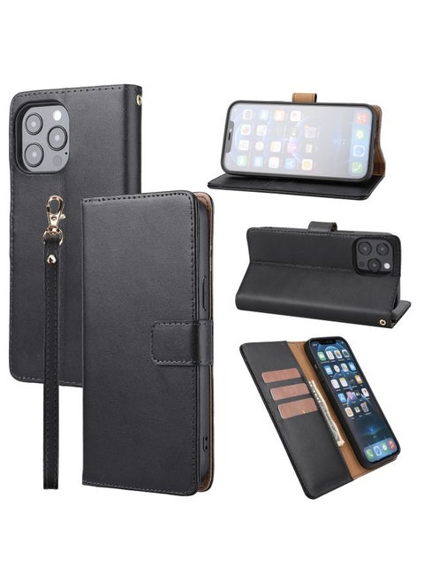Case Cover For iPhone 13 Pro Plain Weave Cowhide Genuine Leather Phone Case Black