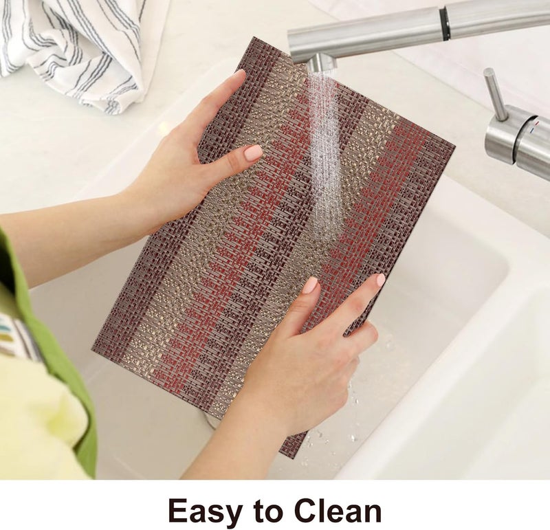 SICOHOME سيت مفارش طاولة حمراء من SICOHOME مكون من 6 قطع، مفارش طاولة فينيل عتيقة 12x18 بوصة، قابلة للغسل والمسح، مقاومة للحرارة، غير قابلة للانزلاق، مفارش للمطبخ، العشاء، طاولة الطعام، داخلية وخارجية، متينة وسهلة التنظيف - Image 3