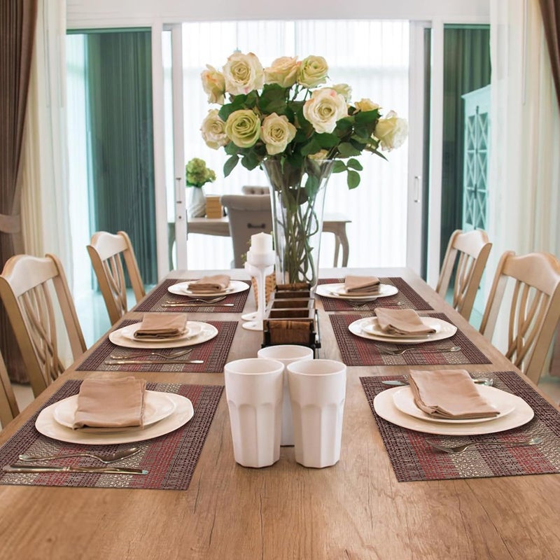 SICOHOME سيت مفارش طاولة حمراء من SICOHOME مكون من 6 قطع، مفارش طاولة فينيل عتيقة 12x18 بوصة، قابلة للغسل والمسح، مقاومة للحرارة، غير قابلة للانزلاق، مفارش للمطبخ، العشاء، طاولة الطعام، داخلية وخارجية، متينة وسهلة التنظيف - Image 2