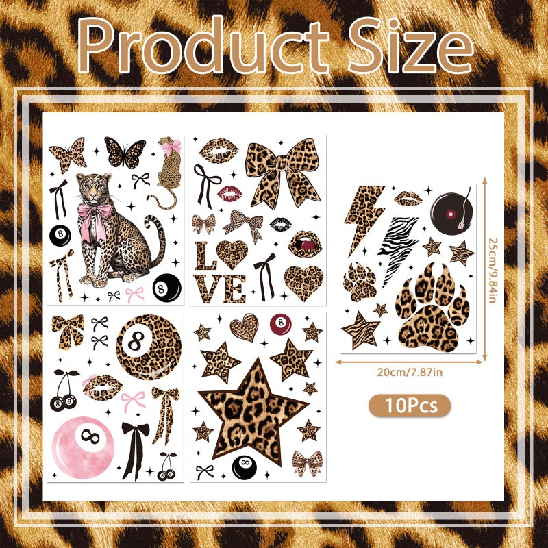 Wxiben Cheetah Print Wall Decals - 200 Pcs Leopard Print Walls Stickers Decor for Room Y2K Bow Star 8 Ball Peel and Stick Wall Decals for Home Bedroom Living Room Classroom Apartment Dorm - Image 2
