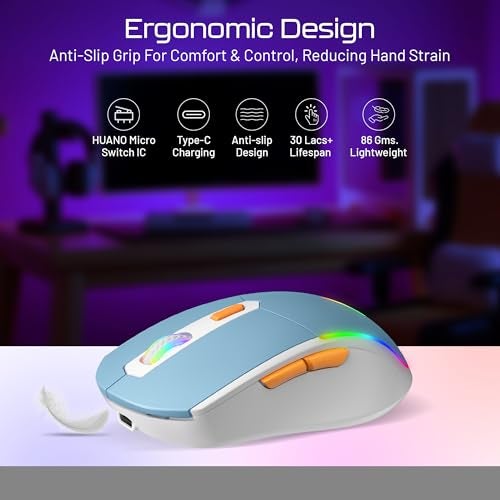 Archer Tech Lab Wireless Bluetooth Gaming Mouse| Tri-Mode (BT 5.3/2.4GHz USB/Wired) 7 RGB Lights, 4 DPI Levels (1200-3200) 500mAh Rechargeable| Ergonomic Lightweight 86g| PC Laptop Mac (Recurve 700) - Image 5