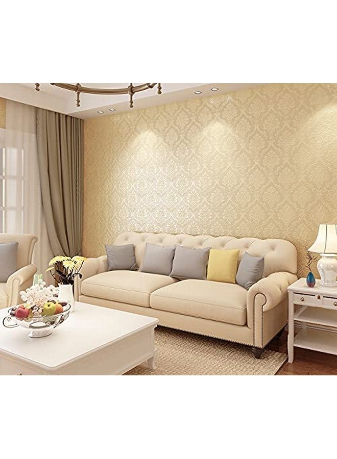 وولبين ملصقات حائط من Wolpin، ورق حائط منقوش بنقشة زهور الدمشقي (45 × 300 سم)، تصميم ديكور أنيق لغرفة المعيشة، ذاتية اللصق، بيج - Image 2