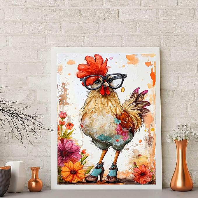 Ekuxom Chicken Diamond Art Kits for Adults, Diamond Painting Kits for Adults, Full Drill Round Funny Diamond Painting Chicken Kits Wall Art Decor 12x16inch - Image 3