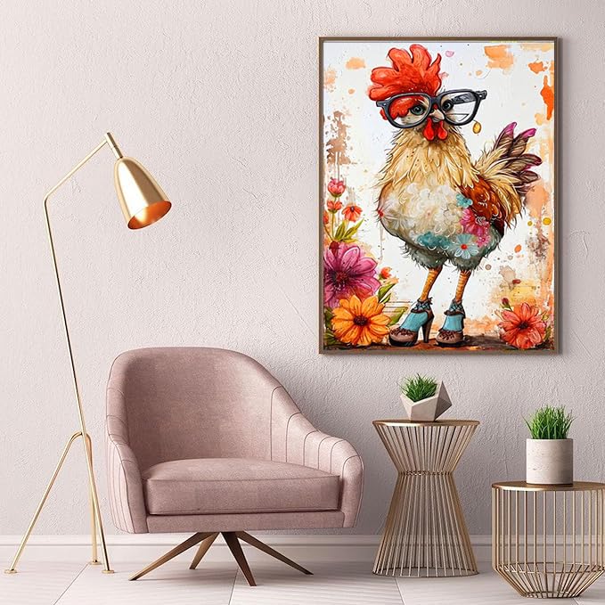 Ekuxom Chicken Diamond Art Kits for Adults, Diamond Painting Kits for Adults, Full Drill Round Funny Diamond Painting Chicken Kits Wall Art Decor 12x16inch - Image 4