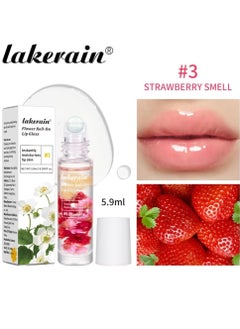 lakerain Flower Roll on Lip Gloss Strawberry Reduce Drying Instantly Moisturizes Lip Skin Hydrating Lip Protector Lip Gloss Lip Oil Clear Long Lasting Sweet Taste Lip Serum Real Flower Lip Oil 03  - Image 2