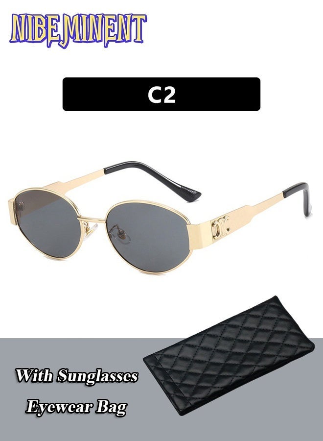 نيبمينينت نظارات شمسية قديمة بإطار معدني Aviator Oval Arc de Triomphe، نظارات شمسية نسائية/رجالية، نظارات شمسية قديمة مستديرة، أسلوب فاخر، أسلوب تيك توك الرائج، حماية من الأشعة فوق البنفسجية - Image 1