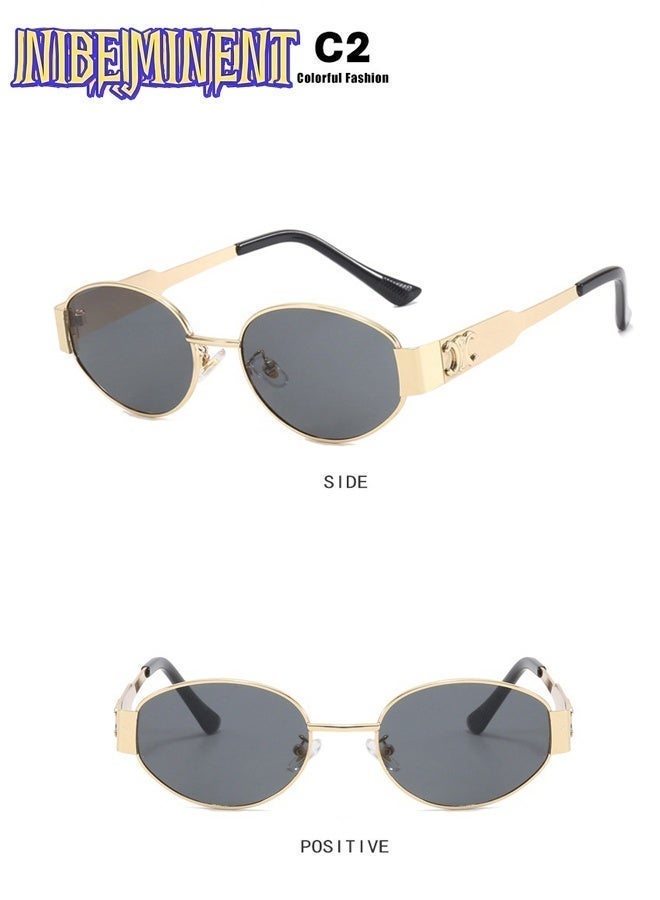 نيبمينينت نظارات شمسية قديمة بإطار معدني Aviator Oval Arc de Triomphe، نظارات شمسية نسائية/رجالية، نظارات شمسية قديمة مستديرة، أسلوب فاخر، أسلوب تيك توك الرائج، حماية من الأشعة فوق البنفسجية - Image 4