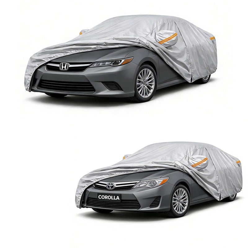 Coverra 6 Layer Heavy Duty Car Cover Custom Fit for Toyota Corolla 2000-2025, Honda Civic 1991-2026, Waterproof All Weather Car Tarp Outdoor Protection with Cotton Lining - Image 1