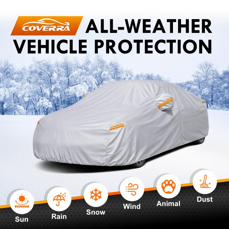 Coverra 6 Layer Heavy Duty Car Cover Custom Fit for Toyota Corolla 2000-2025, Honda Civic 1991-2026, Waterproof All Weather Car Tarp Outdoor Protection with Cotton Lining - Image 2