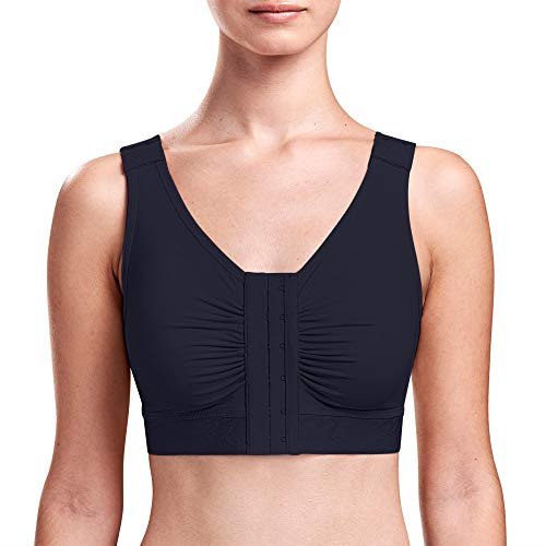 MARENA B2 Adjustable Shirred Front Shoulder Closure Post-Surgical Bra Black - Image 1