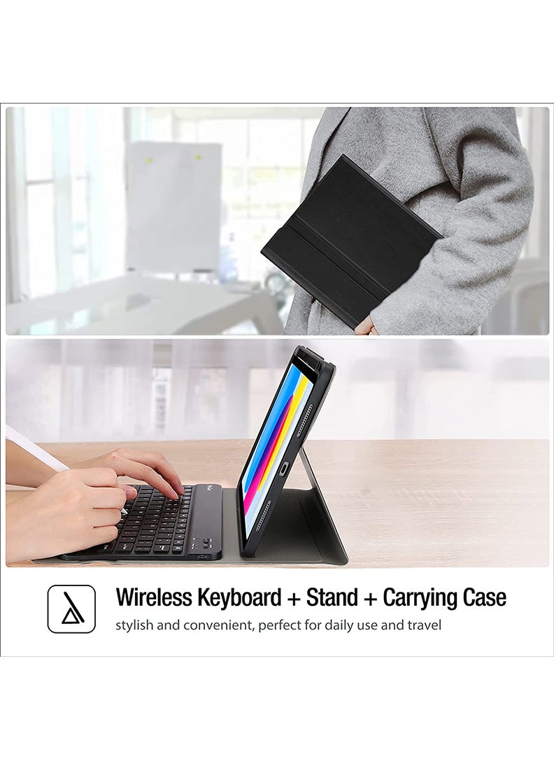iPad 11th Gen (A16 2025) Case with Keyboard iPad 10th Gen (10.9 Inch, 2022) Keyboard Case Wireless Magnetically Detachable Pencil Holder Case, Auto Sleep/Wake -Black